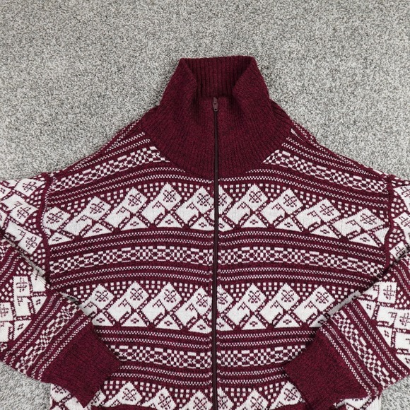 VTG Rob Winter Sweater Mens M Red Nordic Fair Isle Aztec Zip Sweatshirt Jacket - Picture 2 of 8